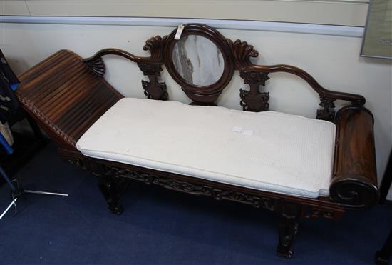 A Chinese huanghuali and hongmu chaise longue, late 19th / early 20th century, L.180cm